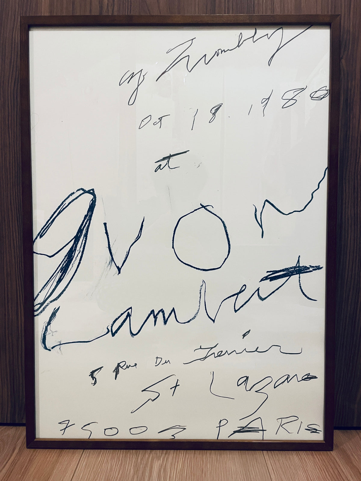 特注オーク材額装付き Cy Twombly Print (1980) 復刻ポスター - 画像2