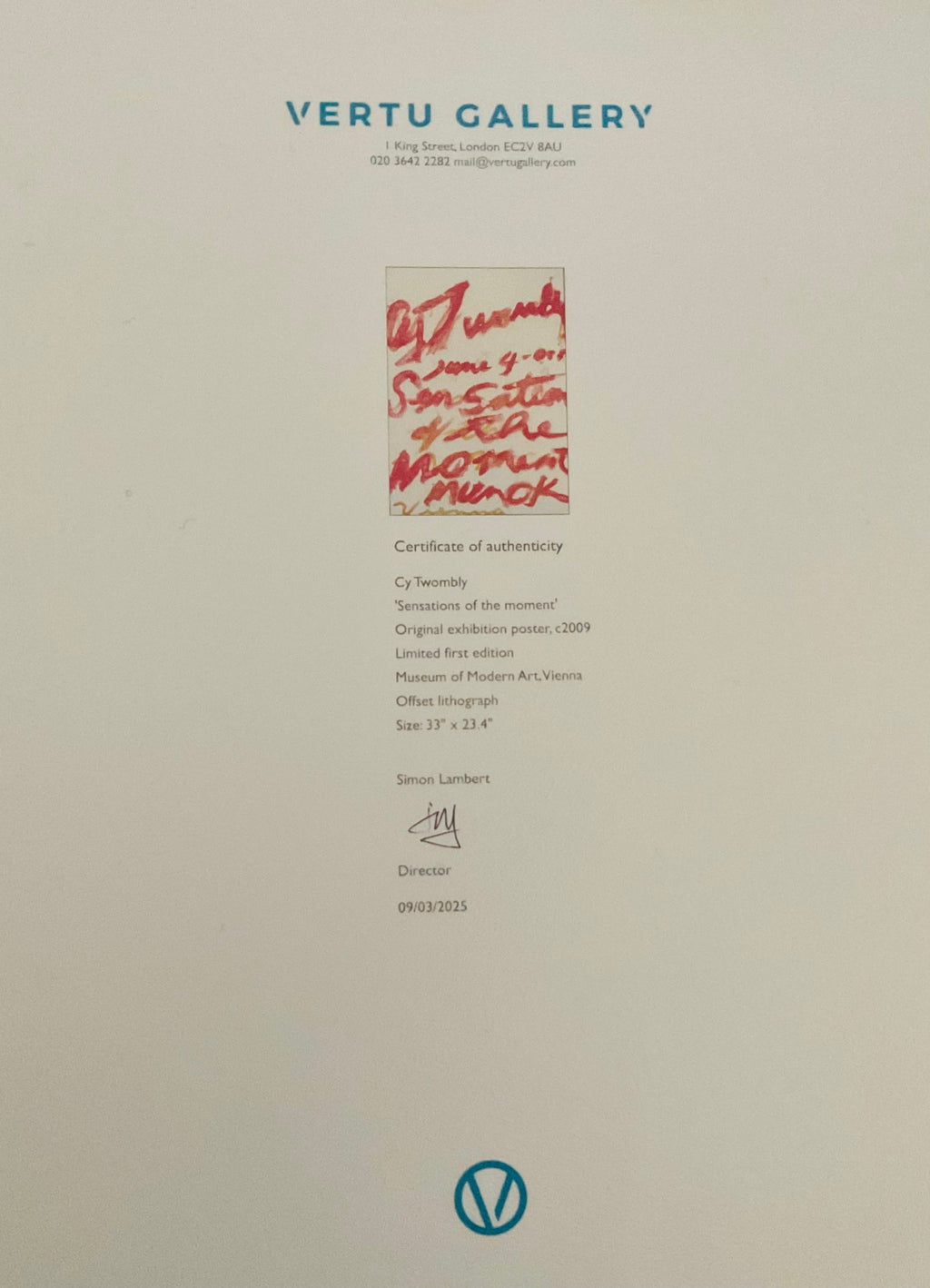 Cy Twombly サイトゥオンブリー 限定数生産 特注額装付き 展覧会ポスター - 画像13