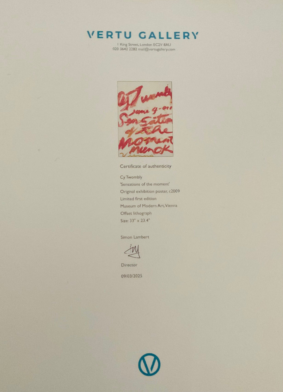 Cy Twombly サイトゥオンブリー 限定数生産 特注額装付き 展覧会ポスター - 画像13